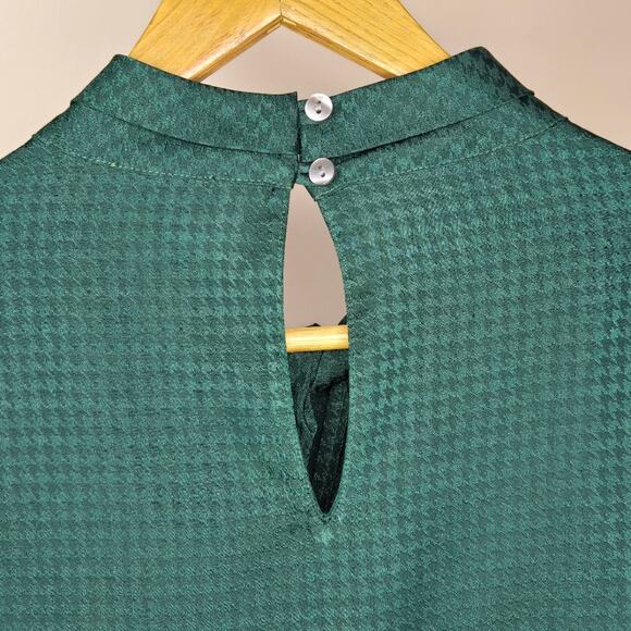 NWT ANN TAYLOR Emerald Green Houndstooth Check Women's Longsleeve Blouse Size XS - Picture 10 of 11